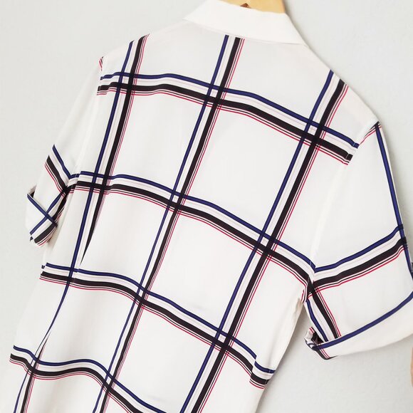 Equipment Femme 100% Silk Short Sleeve Silk Engineered Large Marais Plaid Shirt - Picture 11 of 16